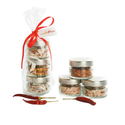 Set di 3 macine spezie che includono sale di peperoncino e pepe di peperoncino.