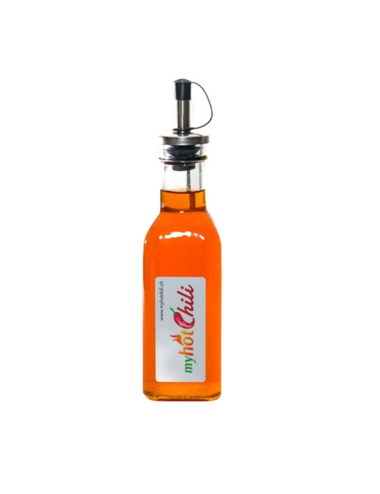 Huile de piment / huile pour pizza / huile épicée avec bec verseur en acier inoxydable - Essayez maintenant.
