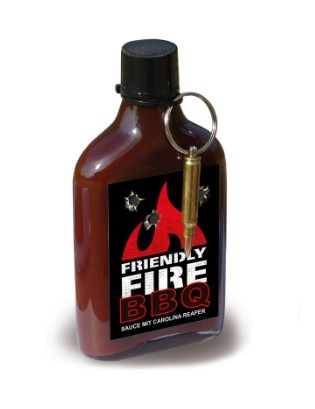 Scovillas FRIENDLY FIRE BBQ Sauce with real bullet, 247ml