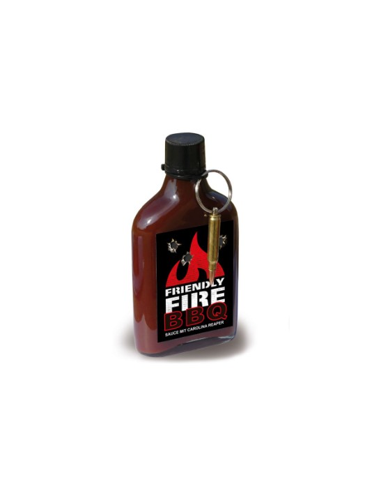 Scovillas FRIENDLY FIRE BBQ Sauce with real bullet, 247ml